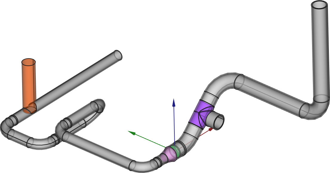 Figure 3: A real-life piping system, with reductions, orifice plates, valves, tees, etc.