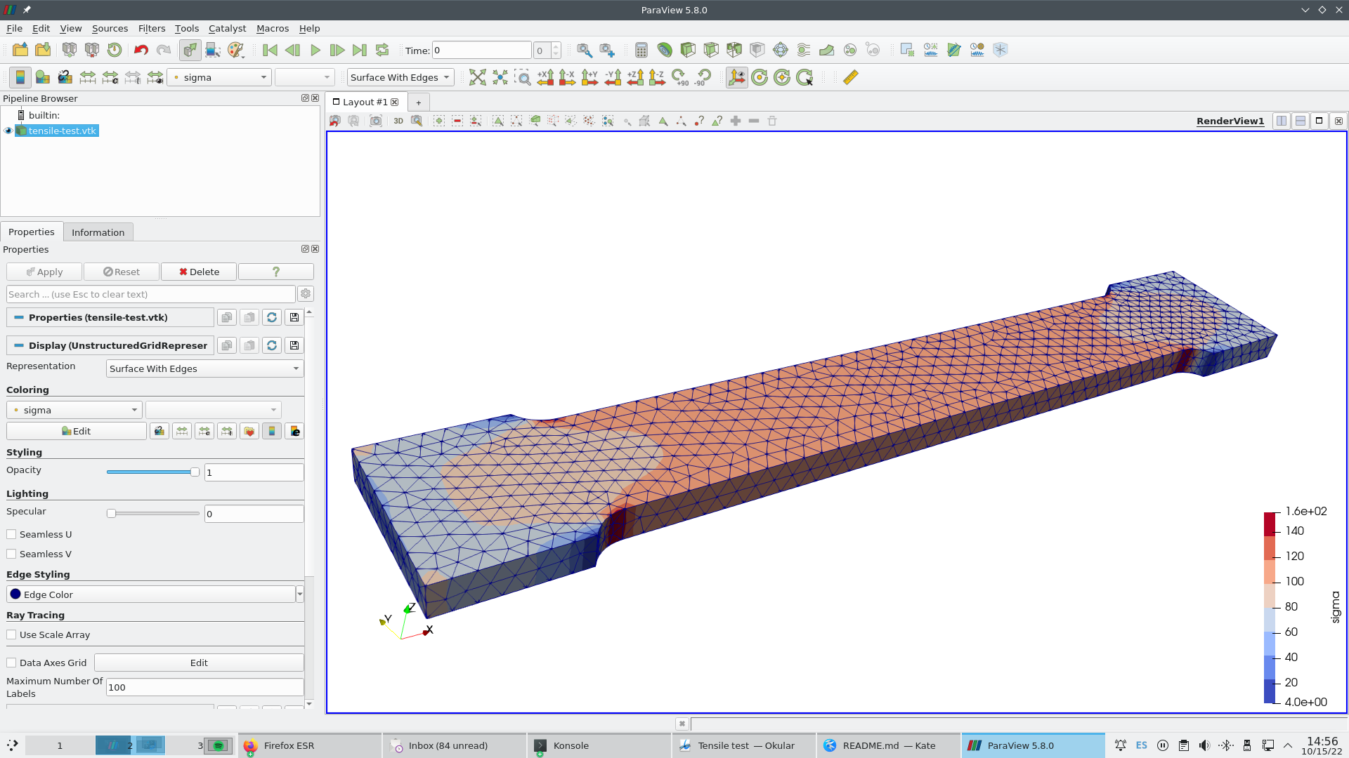 Post-processing tensile-test.vtk in Paraview